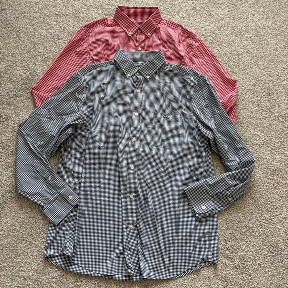 Lot of 2 Vineyard Vines Performance Shirts Mens L Red Blue Plaid Tucker Classic